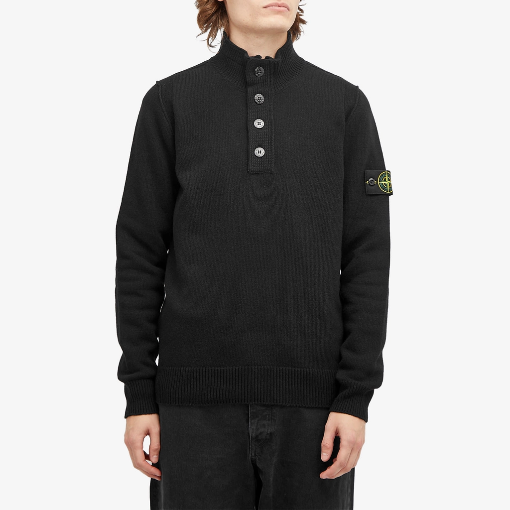 Stone Island Men's Lambswool Quarter Button Knit Black